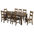 Mina Rustic Golden Brown 9-Piece Dining Table Set with Ladderback Chairs in Natural Wood Finish, 78.75 Inch Long