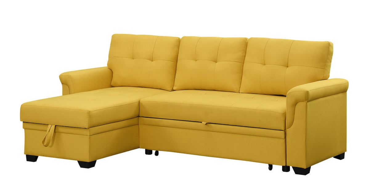 Lucca Yellow Linen Reversible Sleeper Sectional Sofa with Storage Chaise - Home Elegance USA