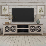 Consola para TV Ithaca de 96 pulgadas, para televisores de hasta 100 pulgadas, no requiere ensamblaje, acabado en arenisca y bourbon