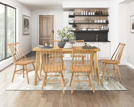 Natural Oak Finish Casual Dining 7pc Set Table and 6 Side Chairs Curved Backrest Windsor Wooden Dining Kitchen Furniture - sold by Home Elegance USA