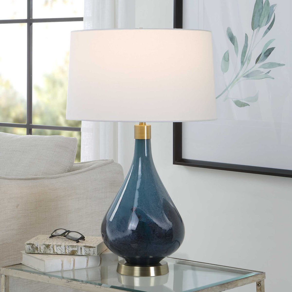 Riviera Art Glass Table Lamp - Blue / White by Uttermost - View 2