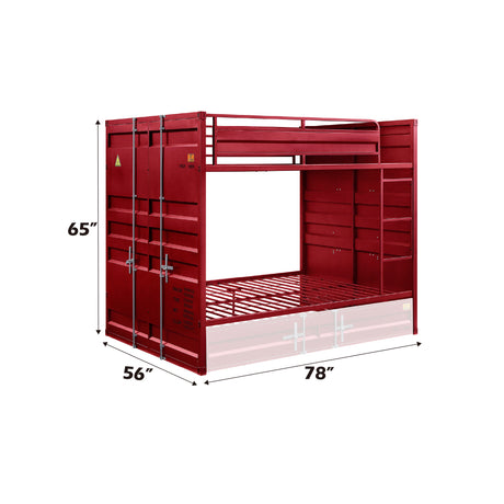 Cargo Red Finish Full/Full Bunk Bed - sold by Home Elegance USA
