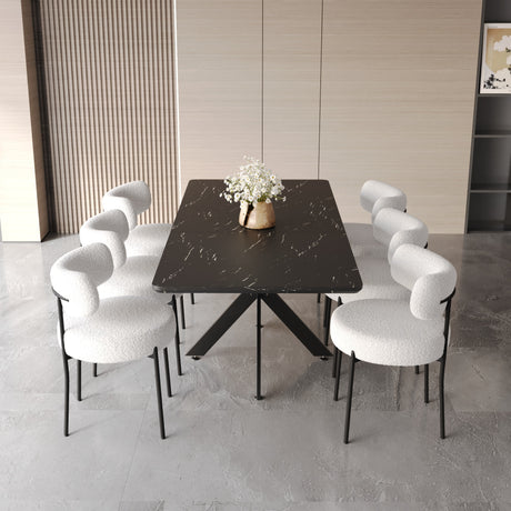 Modern Extendable Dining Table Set with Curved Backrest Upholstered Chairs for 6-8 Persons in Black and White MDF and Metal - sold by Home Elegance USA