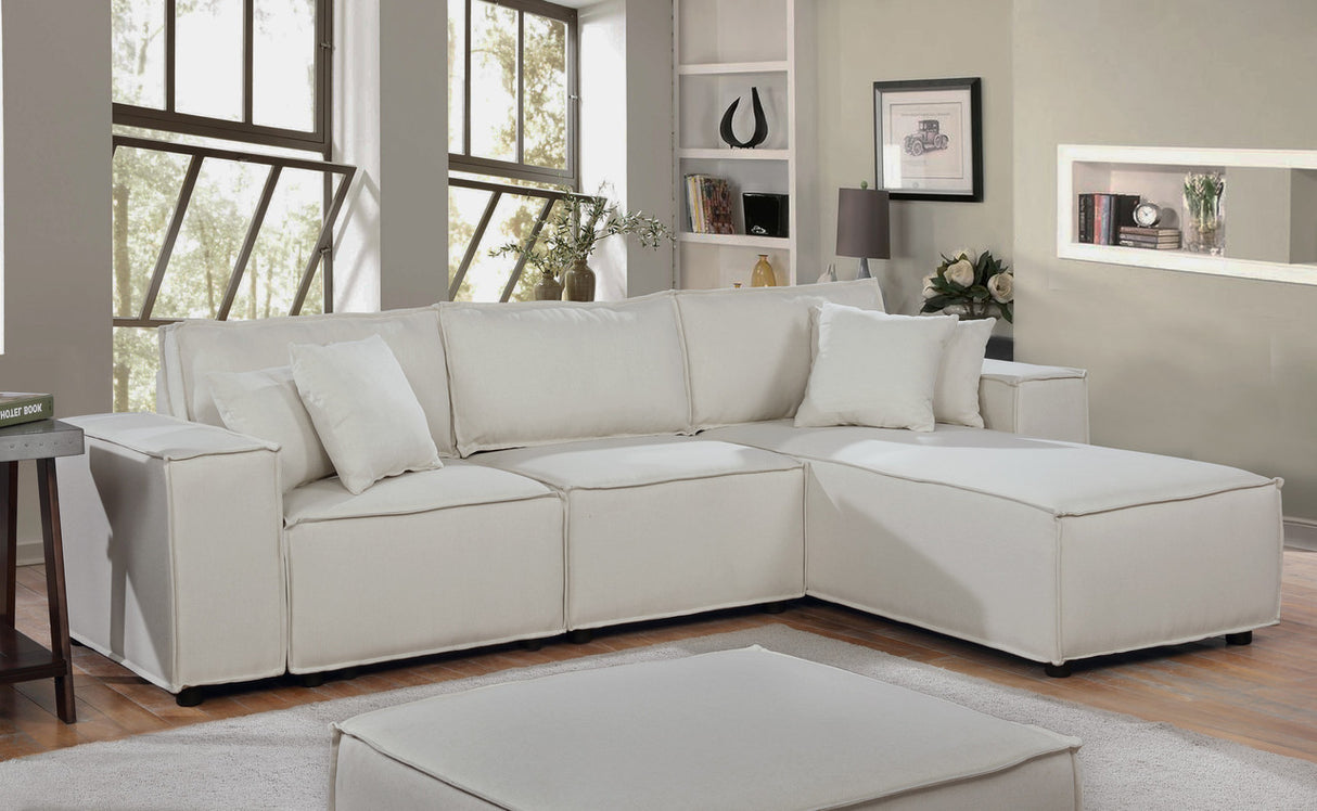 Harvey Sofa with Reversible Chaise in Beige Linen - Home Elegance USA