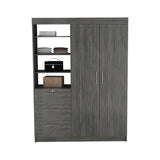 3-Tier Shelf and Drawers Armoire with Metal Handles, Smokey Oak - sold by Home Elegance USA