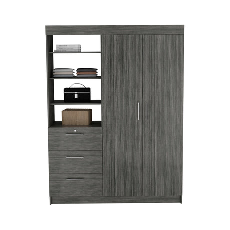 3-Tier Shelf and Drawers Armoire with Metal Handles, Smokey Oak - sold by Home Elegance USA
