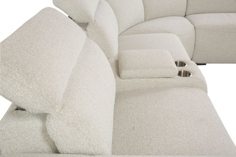 Dayana Beige Boucle Power Recliner Sectional Sofa for 5 People with Cupholder Console & Adjustable Headrest - sold by Home Elegance USA