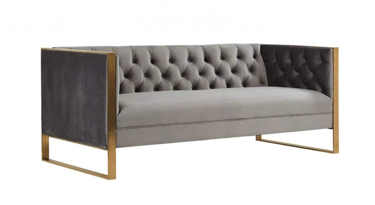 Divani Casa Carlos Modern Grey Velvet & Gold Sofa Vgrh - Sf - 311 - T - Gry | Home Elegance USA