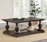 Coffee Table  - Walden Rectangular Coffee Table with Turned Legs and Floor Shelf Coffee