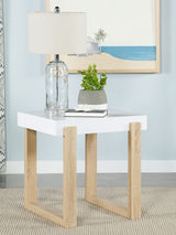 End Table - Pala Rectangular End Table with Sled Base White High Gloss and Natural