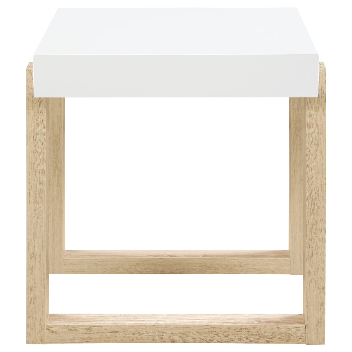 End Table - Pala Rectangular End Table with Sled Base White High Gloss and Natural