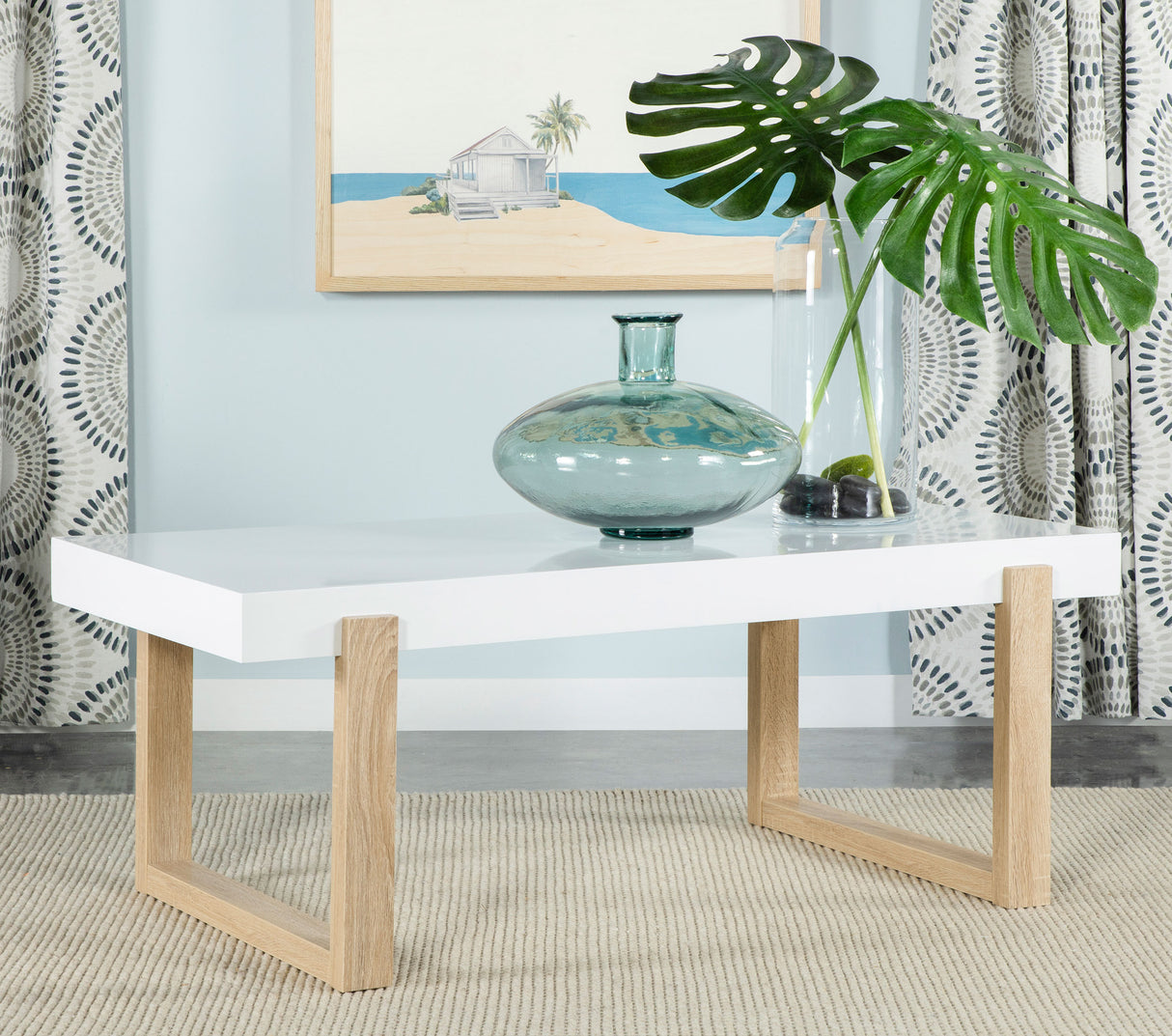 Coffee Table - Pala Rectangular Coffee Table with Sled Base White High Gloss and Natural