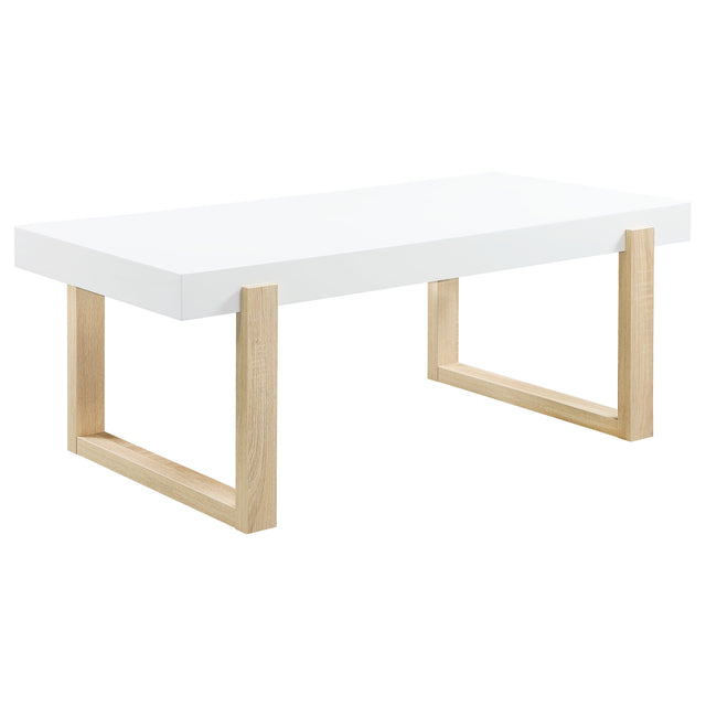 Coffee Table - Pala Rectangular Coffee Table with Sled Base White High Gloss and Natural