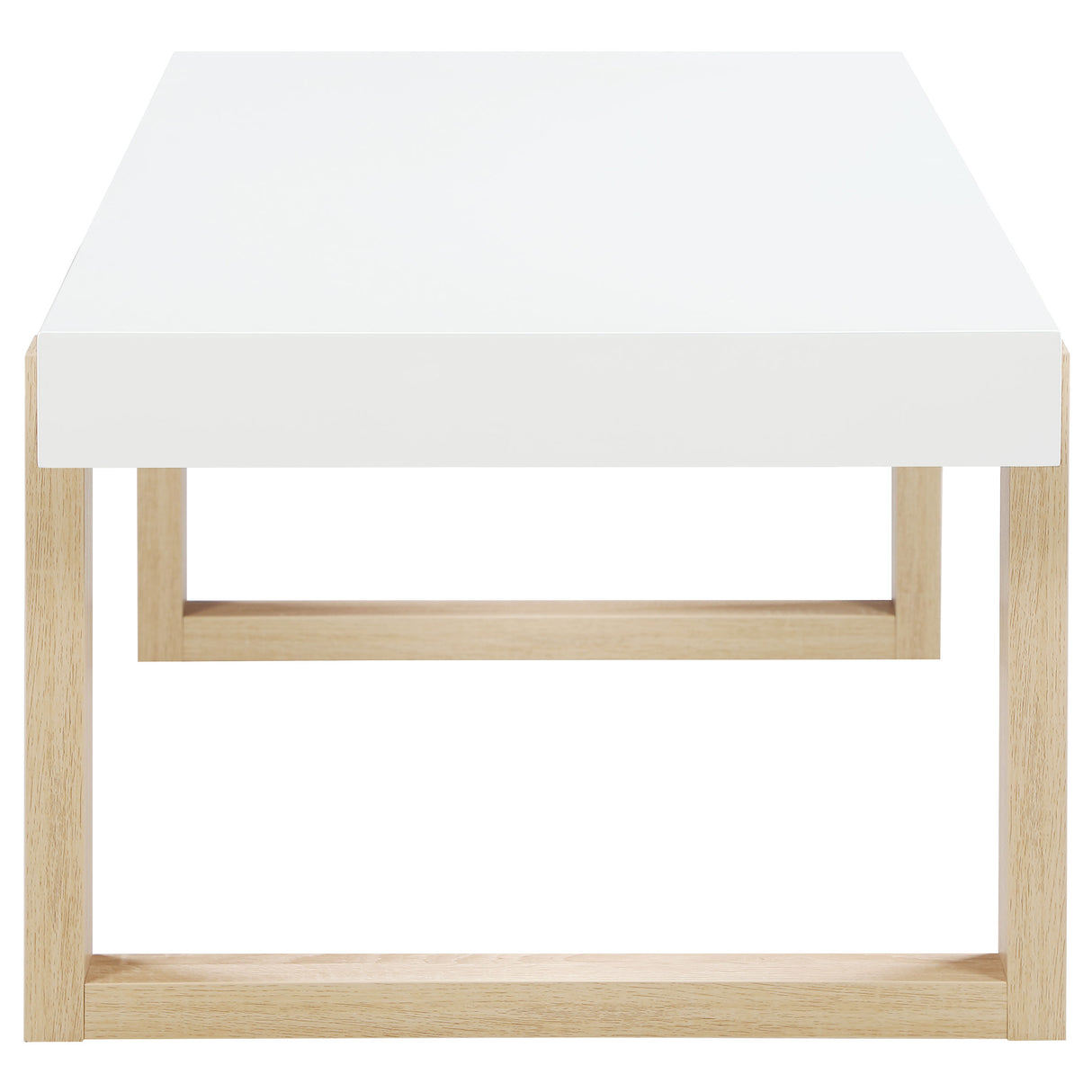 Coffee Table - Pala Rectangular Coffee Table with Sled Base White High Gloss and Natural