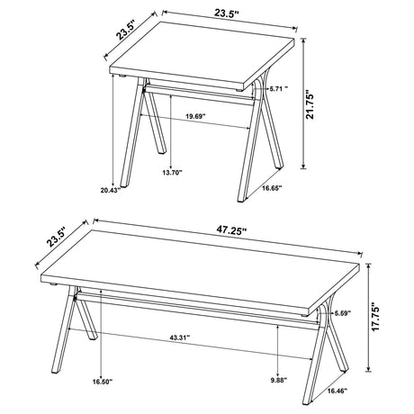 3 Pc Coffee Table Set - Colmar 3 - piece Trestle Occasional Table Set Golden Oak and Gunmetal - 753424 - image - 6