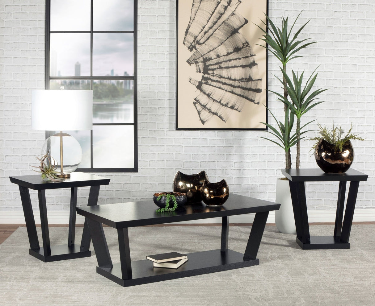 3 Pc Coffee Table Set - Aminta 3 - piece Occasional Set with Open Shelves Black | Coaster | Home Elegance USA