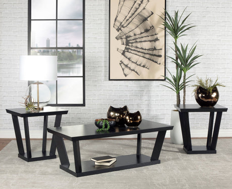 3 Pc Coffee Table Set - Aminta 3 - piece Occasional Set with Open Shelves Black - 753434 - image - 2