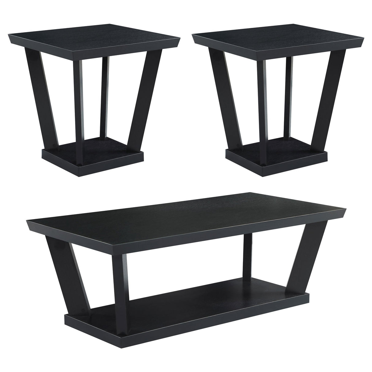 3 Pc Coffee Table Set - Aminta 3 - piece Occasional Set with Open Shelves Black | Coaster | Home Elegance USA