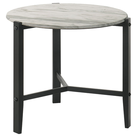 End Table - Tandi Round End Table Faux White Marble and Black