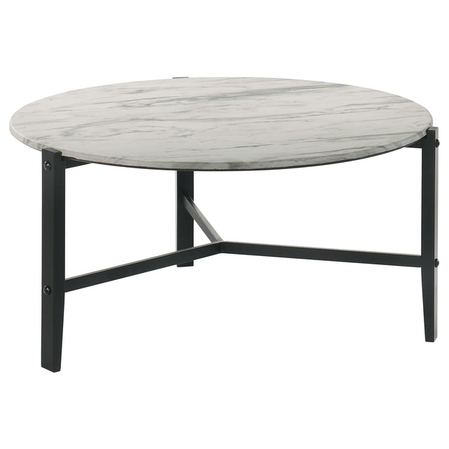 Coffee Table - Tandi Round Coffee Table Faux White Marble and Black