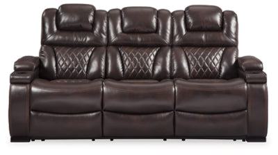 Ashley Chocolate Warnerton PWR REC Sofa with ADJ Headrest - Faux Leather