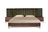 Eastern King Calabria Modern Walnut & Green Velvet Bed & Nightstands - View Image 1