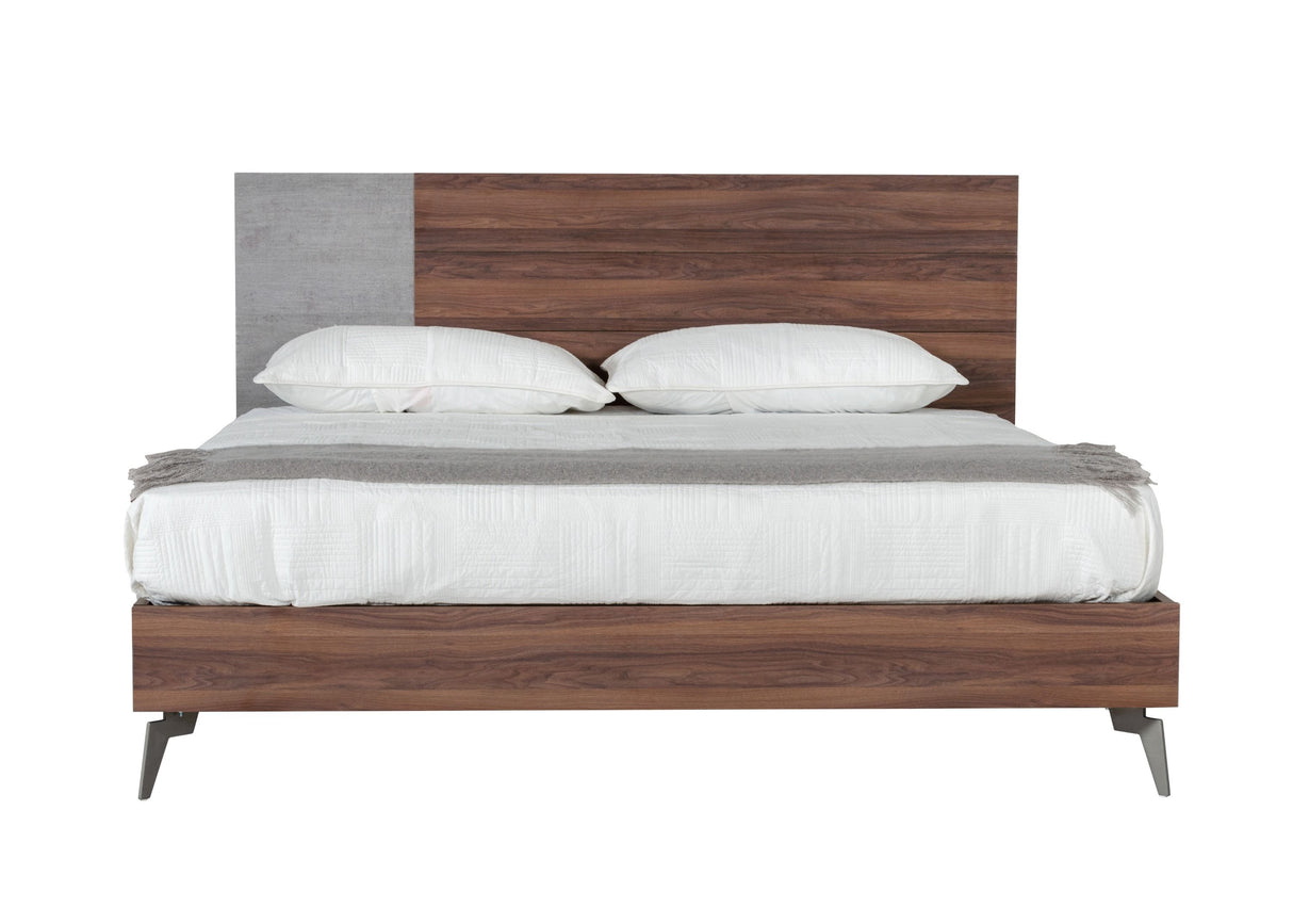Palermo - Eastern King Modern Italian Faux Concrete & Walnut Bed