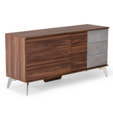 Eastern King Harris + Palermo - Modern Brown Fabric + Faux Concrete & Walnut 4-Piece Bedroom Set