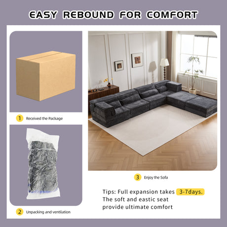 Compression Mahjong Sofa,Convertible Floor Sofa Bed,DIY Boneless Modular Sectional Sofa,No Assembly Required,Circle fleece fabric,Oversized 4 Seater with 2 Ottoman,Dark-grey - sold by Home Elegance USA