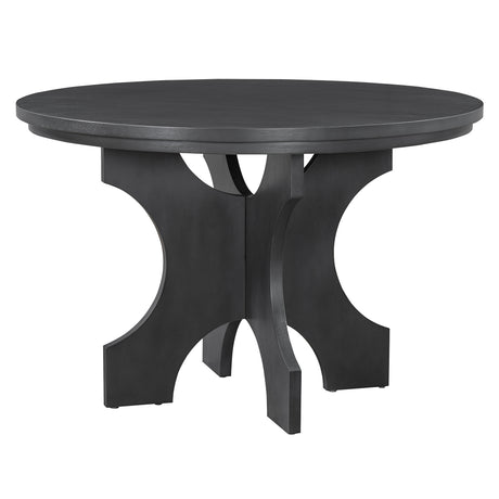 TREXM 5-piece Rustic Charm Round Dining Set with 3 Upholstered Chairs and Curved Bench for Dining Room, Kitchen and Living Room (Gray) - sold by Home Elegance USA