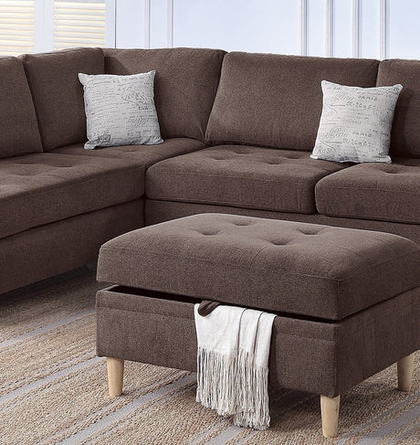 3-PCS Reversible Sectional Set Living Room Furniture Chocolate Color Chenille Couch Sofa, Reversible Chaise Ottoman - sold by Home Elegance USA