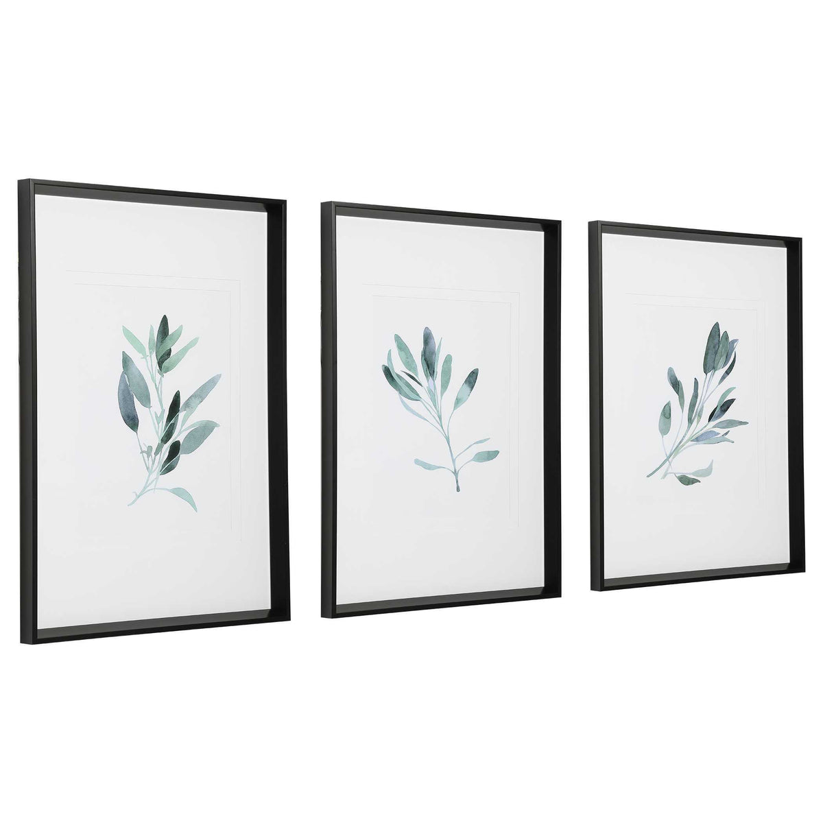 Simple Sage Watercolor Prints (Set of 3) - White / Green by Uttermost - View 4