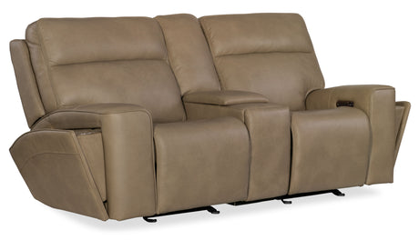 Riverton Power Gliding Console Loveseat With Power Headrest/Lumbar - Light Brown by Hooker Furniture - View 6