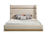 Queen Sterling Modern Beige Bonded Leather & Gold Bed