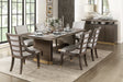 Modern Luxury Brown Finish 7pc Dining Set Extension Dining Table and 6x Armchairs Set Gold Tipping Upholstered Dining Kitchen Furniture