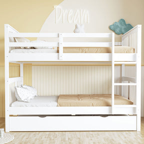 Full over Full Bunk Bed with Twin Size Trundle and Ladder-White(Old SKU: LT000204AAK)