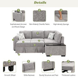 83.8" Reversible Sectional Pull - Out Sofa Bed L - Shaped Corner Sofa Couch with Storage Chaise, USB Ports, Power Sockets, Cup Holder for Living Room, Bedroom, Study,Light Gray | Home Elegance USA