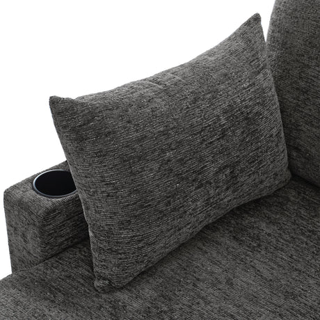 Versatile U-Shaped Sectional Sofa Bed with Storage, Cup Holders, Charging Ports in Grey Chenille - sold by Home Elegance USA