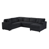 Oversized Sectional Sofa 115.3' U-Shaped Sofa with Chaise Lounge and Three Soft Throw Pillows, Black Corduroy Fabric