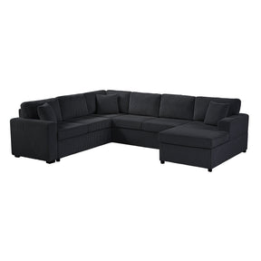 Oversized Sectional Sofa 115.3' U-Shaped Sofa with Chaise Lounge and Three Soft Throw Pillows, Black Corduroy Fabric - sold by Home Elegance USA