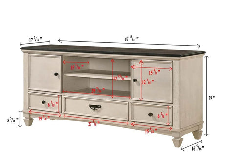 1pc Two-Tone Antique Finish 3 Drawers 2 Sliding Door Knob Pull Handle Vintage-inspired Metal Hardware Entertainment Console TV Stand - sold by Home Elegance USA