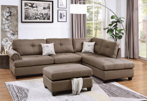 Contemporary 3-pcs Sectional Sofa Mocha Dorris Fabric Cushion Sofa Chaise Ottoman Reversible Couch Pillows - sold by Home Elegance USA