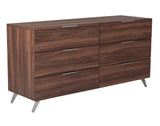 Eastern King Tyree + Brooklyn - Modern Off-White Fabric + Walnut 4-Piece Bedroom Set