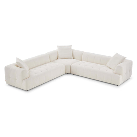 Kaynes Ivory Boucle Corner Sofa with Durable Upholstery and Solid Wood Legs - sold by Home Elegance USA