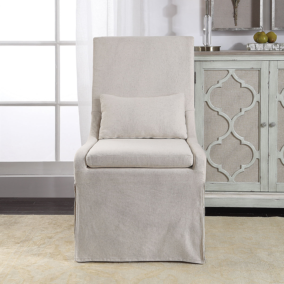 Coley Linen Armless Chair White - Beige by Uttermost - View 2