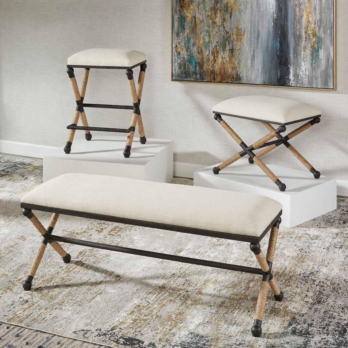 Firth Rustic Counter Stool Oatmeal - White / Light Brown by Uttermost - View 8