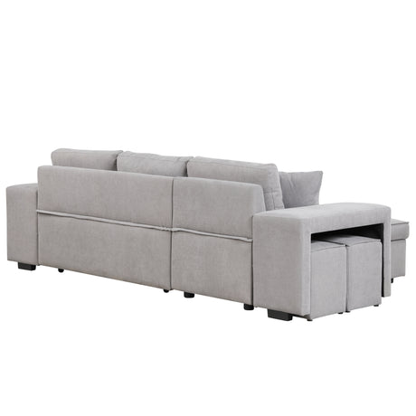 Modern Reversible L-Shape Pull Out Sleeper Sofa with Storage Chaise and Stools, Gray Linen, 104.5' - sold by Home Elegance USA