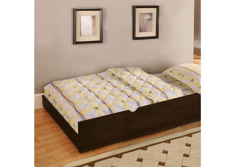 Twin Over Twin Transitional Style Bunk Bed Dark Walnut Finish Attached Ladder Rails And Lock Joint Structure Trundle-Included Espresso Finish - sold by Home Elegance USA