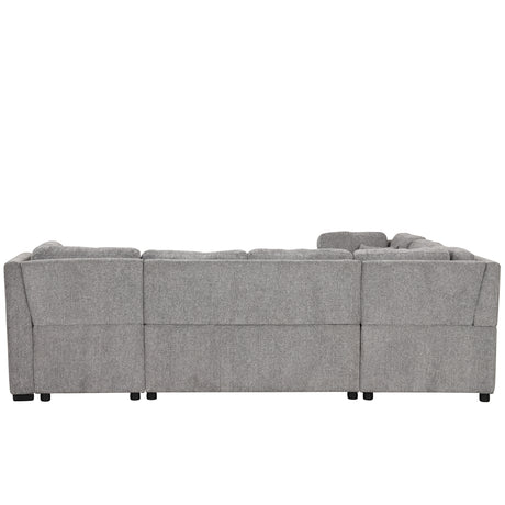U-shaped Sectional Sofa Pull out Sofa Bed with USB Ports, Power Sockets, Storage Chaise, Light Gray Chenille, 108.6' - sold by Home Elegance USA