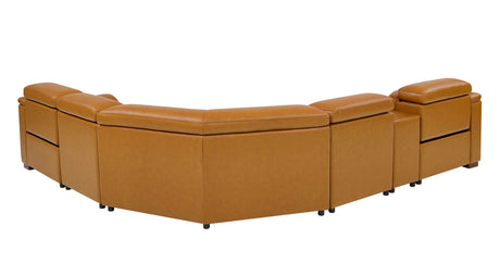 Leather Match Modular Sectional with Recliner Seat and Adjustable Headrest and Storage Console with Cup Holders - sold by Home Elegance USA